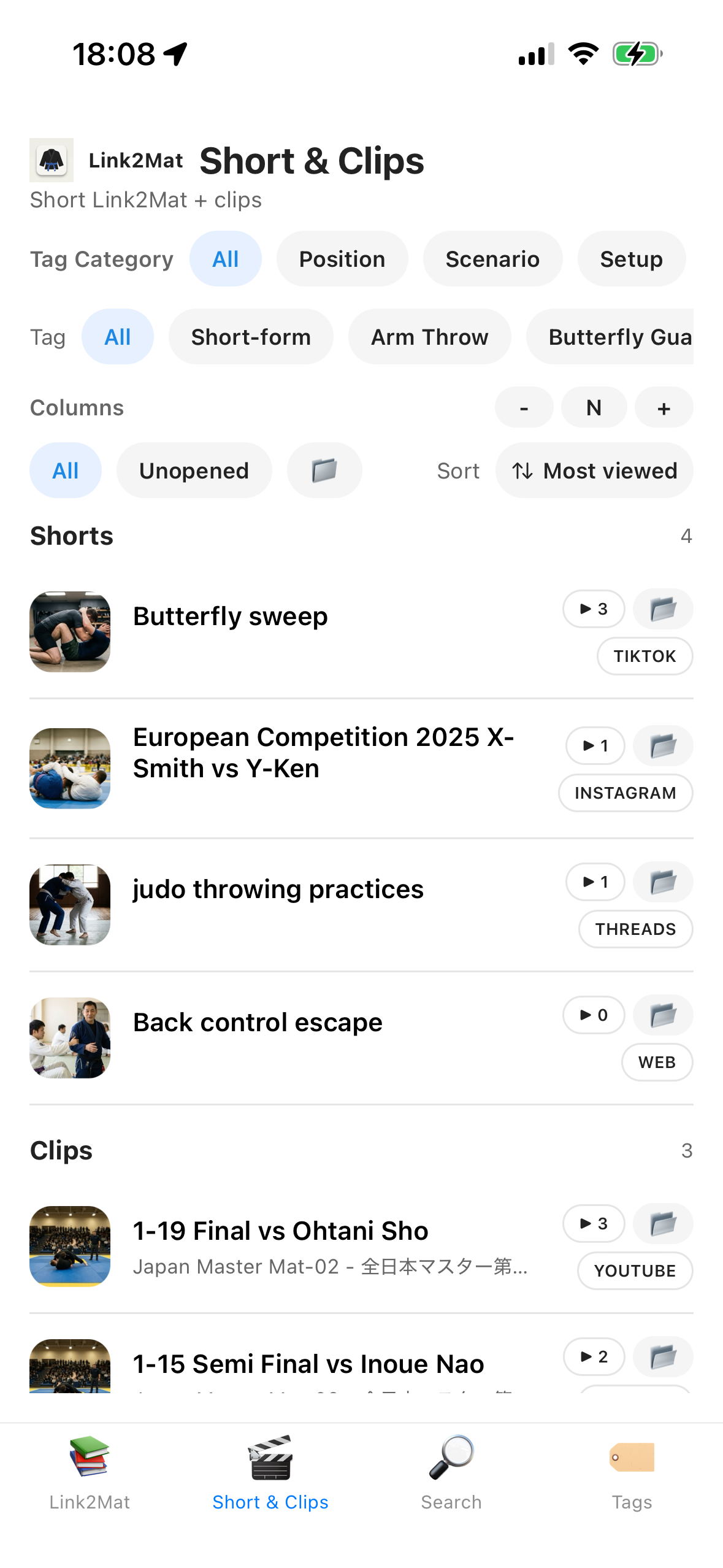 iPhone - Shorts & clips list